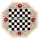 White Marble Chess Coffee Table, Multi Precious Inlay Floral Arts, Hallway Decor