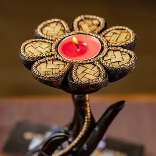 異麗泰國實木工藝品復古創意佛手蓮花燭臺客廳禪意茶具裝飾擺件