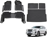 OAD4X4 Floor Liners & 3-pcs Boot Liner Set Compatible with Nissan Patrol Y62 2012-Onwards, Custom-Fit TPE All-Weather Car Floor Mats with Door Sill Coverage