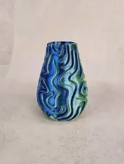 Mini Color Change 3D Printed Vase Green Blue Gold Coral Wave Pattern 4"H x 3"W