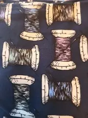 Knit Fabric Thread/Spool Print Navy Background Two Yards