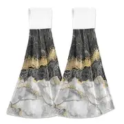 Kitchen Hand Towel Black White Marble Gold Foil Hanging Tie Towels 2 Pieces