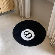 8 Ball Rug 23.6x23.6inch Black Round 8 Ball Carpet Non-Slip Flocking Floor Rug Absorbent Black Circle Rugs Soft Comfortable Aesthetic Rugs Machine Washable for Living Room Bedroom Decor