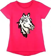 [Aelstores] Girls Horse Animal T-Shirt Brush Changing Sequin Short Sleeve Tee Top Colour: Cerise Horse - Size: 3-4 Years