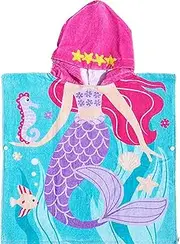 Proumhang Kids Hooded Beach Towel 100% Cotton Swimming Bath Towel Poncho Towel Cartoon Hooded Bathrobe Fast Drying Beach Swimming Towel For Girls Boys Kids Children Toddler 2-10 Years Old Mermaid 60cm