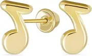 [Bling Jewelry] Tiny Dainty Entertainer Music Notes Stud Earrings For Musician Women Teen Teacher Student Genuine Yellow Gold Screw Back