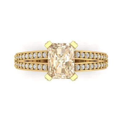 2.45Ct Emerald Cut Natural Morganite Gold Engagement Promise Statement Ring