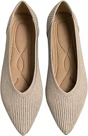 [TINGRISE] Women's Flats Shoes Pointed Toe Knit Ballet Comfortable Dressy Slip On Flat