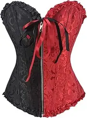 [PAUSUNA] Women's Black Red Bustier Burlesque Basque Rouge Zip Lace Up Boned Corset Top