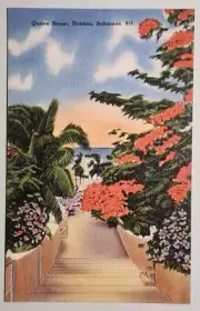 Queen Street, Nassau, Bahamas Linen Postcard