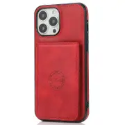 Shockproof PU+TPU Cover for iPhone 15 Pro Max Kickstand Card Holder Phone Case Built-In Metal Sheet