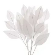 Satin Look Hand Wrapped Artificial Silk White Rose Leaf Stems