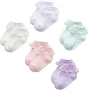[Durio] Baby Socks Girls Ruffle Socks Soft Toddler Girl Socks Cute Frilly Dress Lace Socks for Toddler Girls