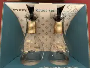 VTG Pyrex Oil & Vinegar Cruet Set with Lids - NOS