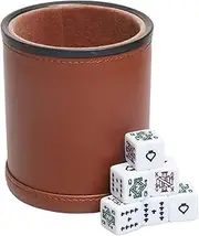 Leatherette Dice Cup Includs 6 Poker Dice, Felt Lining Shaker Quiet for Playing Yahtzee/ Farkle/ Liars Dice/ Board Game,