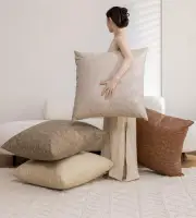 Pack of 4 Oversized Faux Leather Neutral Decorative Throw Pillow Covers 24X24 In