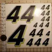 Matte Black-w/White & lime #4's Racing Numbers Vinyl Decal Sheet 1/10-1/12