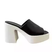 FREE PEOPLE Zoe Platform Slide Sandals Slip On Leather Black Size 39.5 / US 9.5