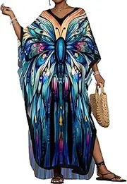 [Bsubseach] Plus Size Caftan Dress for Women Long Beach Kaftans Swimwear Beach Cover Ups Resort Wear