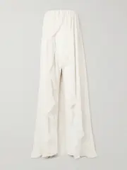 [Abadia] Abadia - Liya Strapless Cape-effect Chiffon-trimmed Poplin Jumpsuit - Cream - US8 US 8 Cream
