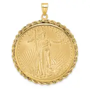 14K Yellow Gold Wideband Distinguished Coin Jewelry Polished Rope Mounted 1Oz American Eagle Prong Bezel Pendant
