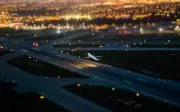 Aircraft tilt shift airplane airfield city lights Custom Gaming Mat Desk 3796