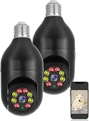 2 Pack Wirel Wif Light Bulb Camera Securi Camera,Dome Surveillance Camera Hd Night Vision Light Socket Camera, 1080P 360 Degree Panoramic Connector Home Securi Wirel Camera Black 2 Pcs