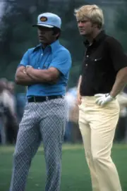 Jack Nicklaus and Lee Trevino look on during Saturday play a - 1973 Old Photo