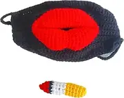 Sausage Mouth Hand Knitted Mask,Spoof Funny Thick Lips Face Mask with Cigarette,Funny Thick Lips Knitted Mask