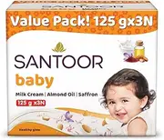 Santoor Baby Bathing Bar Soap with Milk Cream, Saffron, & Almond Oil for Soft & Supple Skin| Gentle & Rich Lathering Formula with Mild Fragrance| 125gx3, (Pack of 2)