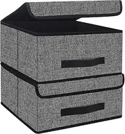 Onlyeasy Foldable Storage Bins Cubes Boxes with Lid - Storage Box Cube Cubby Basket Closet Organizer Pack of Two with Leather Handles for Closet Bedroom, 13"x13", Black, 8MXALB2P
