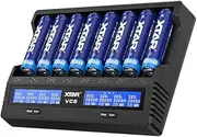 XTAR VC8 3A USB Fast Charger 8 bays Battery Charger 21700 Battery Charger for Rechargeable IMR Batteries10440 16340 18650 26650 AAA AA C 5 Optional Currents Charge 8X21700 Simultaneously