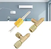 1/4 Inch Brass Tee Adapter, Quick Coupler Access Tee with Leak Proof Valve Core for Air Conditioning Gauge and Vacuum Pump