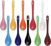 10 Colourful Egg Spoons Porcelain Ceramic Spoons with Holes Reusable Dessert Spoon Jam Spoon for Eggs, Yogurt, Coffee, Tea and Desserts, for Daily, Outdoor Use
