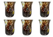 Set of Six 6 Murano Glass Drinking Tumblers Brown Multi Handmade Millefiori 10cm