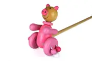 Kaper Kidz Wooden Push Along Pig Toy | Farm-Themed Push Toy for Toddlers