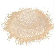 [Ｗoowayo] Summer Straw Hat Handmade Large Brim Beach Cap Outdoor Sun Hat Breathable Beach Headwear for Women