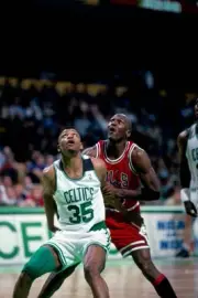 Reggie Lewis Boston Celtics boxes out Michael Jordan Chicago Bulls- Old Photo