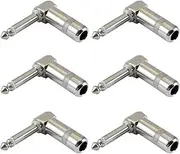6 Pack Audio 1/4" 90 Degree Right Angle Heavy Duty Plugs for Speaker Cables, Patch Cables, Snakes - TS Mono Male 1/4 Inch Phono 6.35mm Phone Plug