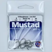 Mustad OShaughnessy Live Bait Fishing Hooks 94151-NI Size 4 10 Pack