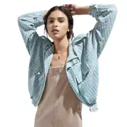 NWT Anthropologie Find Me Now Utility Jacket Women’s Size M Blue Tan Gingham NEW
