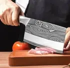 Cleaver Knife Laser Damascus Pattern Wood Handle Chef Butcher Beef Cut Slicing L