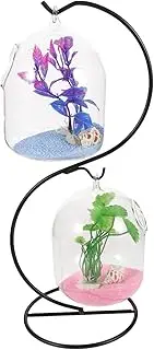 GANAZONO 1 Set Betta Fish Tank with Stand Stylish Desktop Aquarium Decoration for Home Office Transparent Glass Mini Aquarium for Betta Fish and Random Color