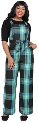 Collectif London Celandine Evening Check Dungarees Overalls Plaid Blue US S