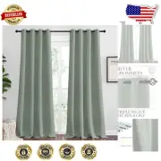 Sound Reducing Blackout Curtains 90"L - Greyish Green Thermal Insulation 2PC