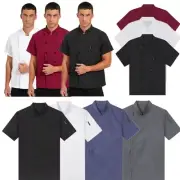 Men's Chef Jacket Cooking Short Sleeve Oblique Collar Button Down Kitchen top