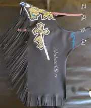 Western Black Top Grain Leather Bull Riding Rodeo Chaps : 855