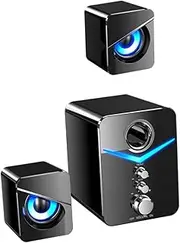 TEHAUX 3Pcs Computer Speakers Desktop Sound Box for Office Use Stylish High Definition Audio with RGB Light Effects Compatible with Laptop Phone