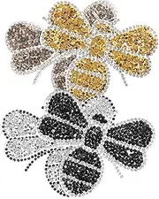 GAROZATION 4pcs Bee Rhinestone Iron Patches Fashionable Glitter Adhesive Embellishments for Clothes Shoes and Bags Easy Application for DIY Decoration