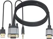 Duttek VGA to HDMI Adapter Cable, 5FT Gold Plated 1080P Active VGA Analog to HDMI Digital Video Adapter with Audio Output Converter Cable for Desktop, Projector, HDTV, Raspberry Pi. (Not HDMI to VGA)